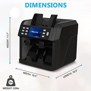 Trank Mixed Denomination Bill Counter, 2-Pocket, with Counterfeit Detection Bank Grade, Multi Currency, Built in Printer