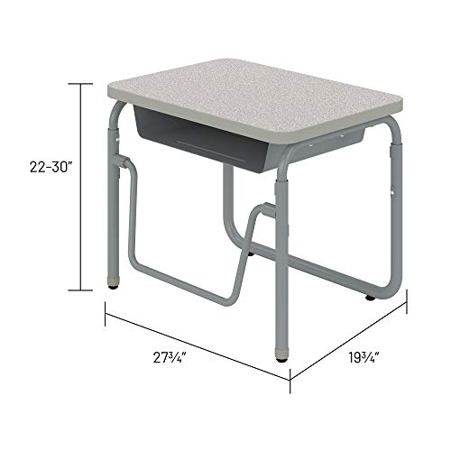 Safco AlphaBetter 2.0 Student Desk with Swinging Footrest Bar, Sit to Stand, 22"-30", Pebble Gray