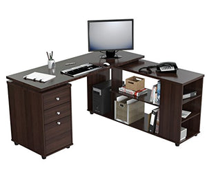 Inval America ET-3215 L Shaped Work Station Computer Desk, Espresso