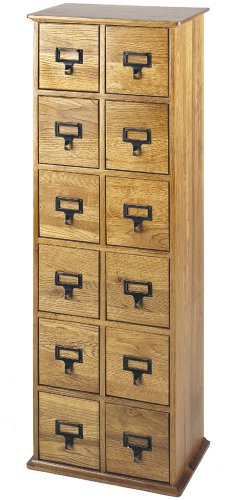 Leslie Dame Solid Oak Library Card File Media Cabinet, 12 Drawers