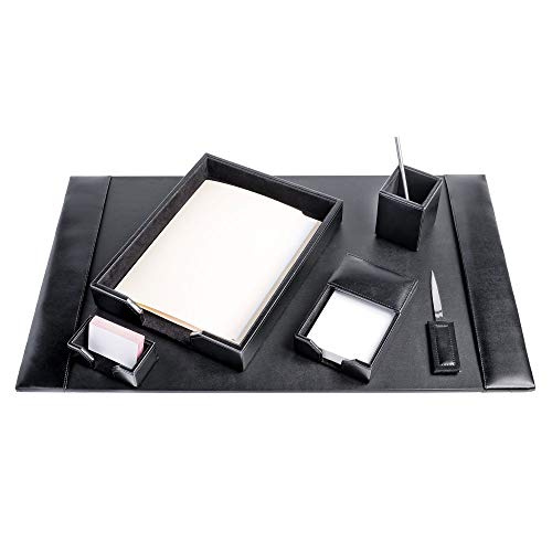 Dacasso Black Bonded Leather 6-Piece Desk Set