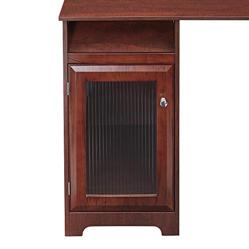 GOOD & GRACIOUS L-Shaped Desk Computer Corner Desk with Drawer Writing Studying PC Laptop Gaming Table Space-Saving for Workstation Home Office, Cherry