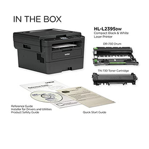 Brother HL-L2395DWA All-in-One Wireless Monochrome Laser Printer with Scanner and Copier for Home Office - 36 ppm, 2400 x 600 dpi, 250-sheet, Auto Duplex Printing, NFC, Hi-Speed USB, Printer Cable