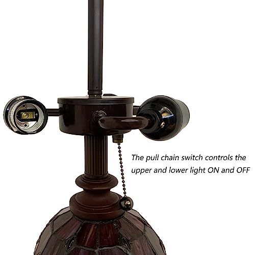 Bieye Baroque Tiffany Style Stained Glass Double Lit Floor Lamp 64-inch Tall (Red)