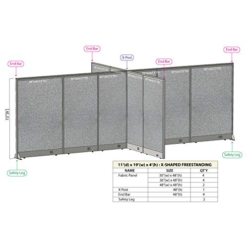 GOF Freestanding X-Shaped Office Partition, Large Fabric Room Divider Panel - 132" x 228" x 48