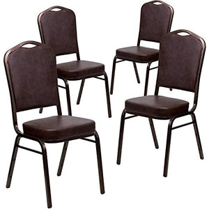 EMMA + OLIVER Crown Back Stacking Banquet Chair 4 Pack in Brown Vinyl - Copper Vein Frame