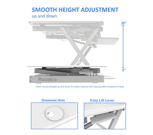 Rocelco 40" Height Adjustable Standing Desk Converter with Anti Fatigue Mat - White