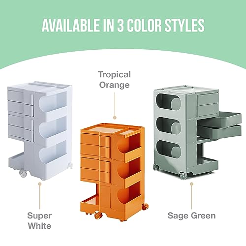 Trashaholic Multipurpose Utility Storage Cart - ABS Plastic Caddy with Wheels and Drawers - Professional Trolley Cart - Sage Green