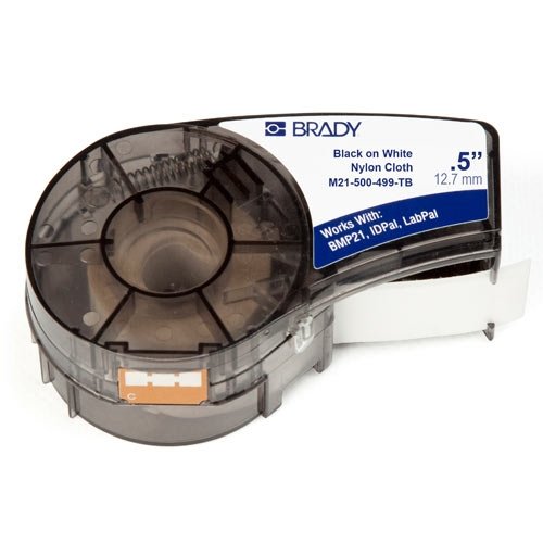 Brady M21-500-499-TB, 110939 0.5" x16' White BMP21 Series Nylon Cloth Label, Pack of 6 Cartridges