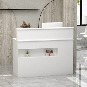 ECACAD Reception Desk with Light, Display Shelf, Lockable Drawers, Keyboard Tray, White (47.2”W x 19.7”D x 39.2”H)