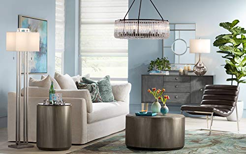 Possini Euro Design Double Tier Standing Floor Lamp 62" Tall Brushed Nickel Silver Rectangular Off White Shade