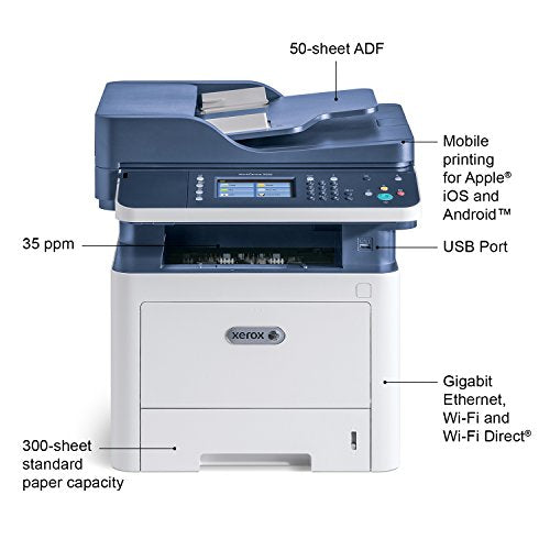 Xerox 3335/DNI WorkCentre Monochrome Multifunction Printer, Blue/White