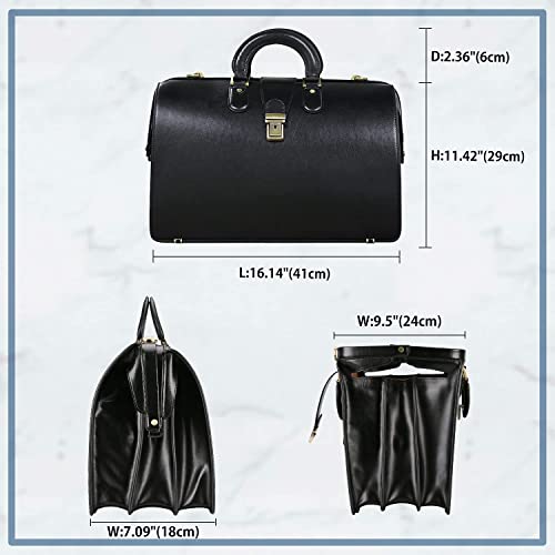Banuce Leather Briefcase for Men with Lock Doctor Bag Attache Case Hard 15.6 Inch Laptop Lawyer Attorney Litigator Bags Black