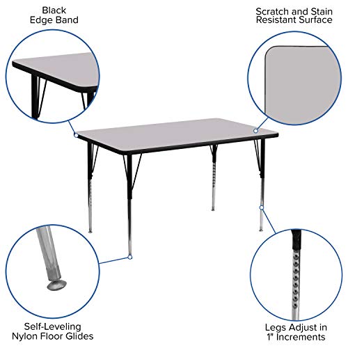 Flash Furniture 24''W x 48''L Rectangular Grey Thermal Laminate Activity Table - Standard Height Adjustable Legs