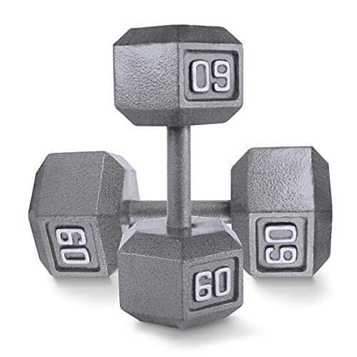 CAP Barbell Cast Iron Solid Hexagon Gray Dumbbells, Strength Training Free Weights Set of 2 for Women and Men, Hand Weights Sold by Pairs, from 1 to 120 LBS, Multi-Select Weight Size Options Available