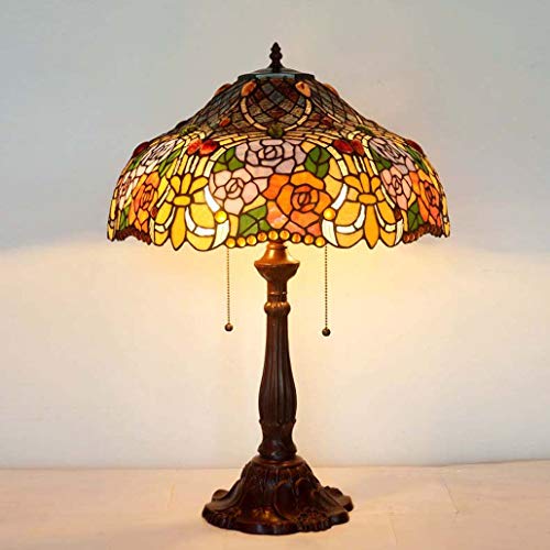 Yd&h Tiffany Style Table Lamp, 18-inch Hexagram Rose Design Desk Light, Bedroom Stained Glass Bedside Light Living Room Study Bar