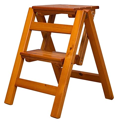 LUCEAE Folding Wooden Step Stool, 2 Steps Herringbone Ladder - Non-Slip Wide Tread, Portable Adult Chair