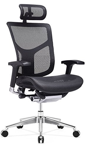 GM Seating Dreem Executive Office Chair with Seat Slide, Chrome - Black Mesh with Headrest