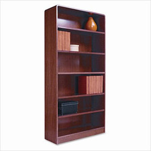 Alera Radius Corner Bookcase, Finished Back, Wood Veneer, 6-Shelf, 36 W by 12 D by 72 H, Medium Oak