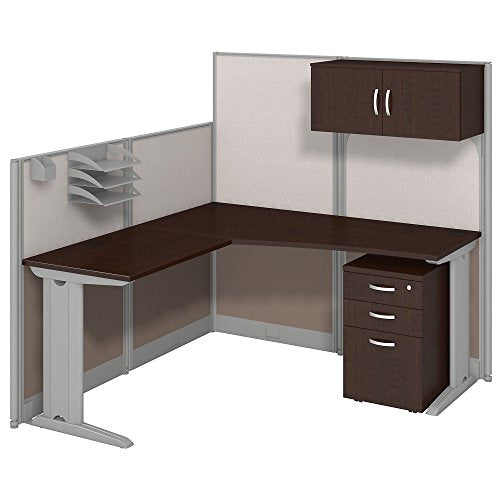 Bush Business Furniture Office in an Hour 65W x 65D LWorkstation with Storage and Accessory Kit in Mocha Cherry