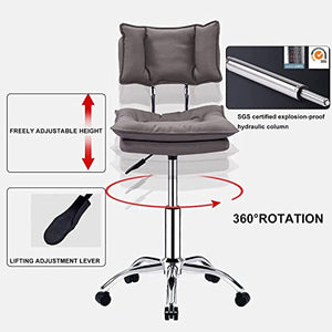 VIGAT Swivel Office Chair with Backrest, Armless Hydraulic Adjustable Height, Leather Cushion - Off-White