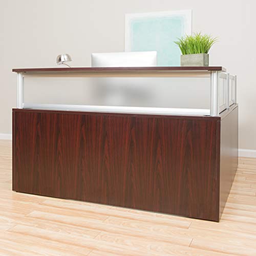Boss Office Products Plexiglass Reception Desk, Mahogany