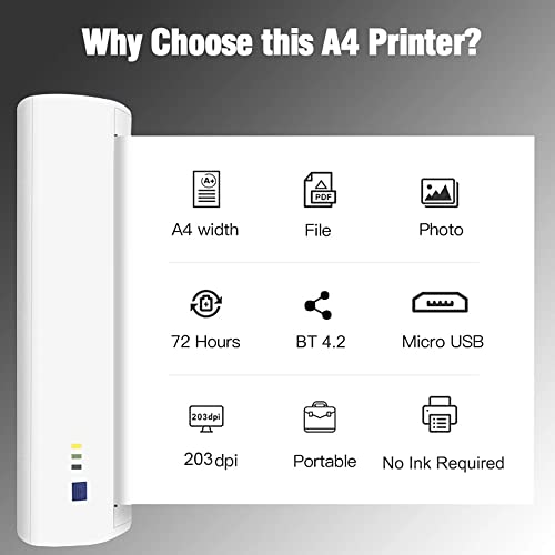 Portable Thermal Printer 210mm Mini Mobile Photo Printer 203dpi