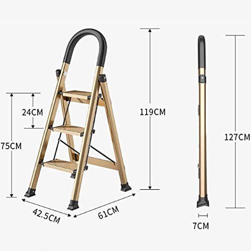 LUCEAE Folding 3 Step Alumiman Ladder - Multifunctional Adult Home Use