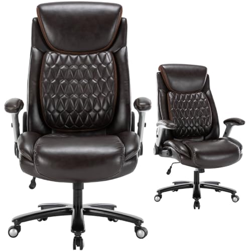 Luckyear Big and Tall 400lbs Executive Office Chair - Luxury Pu Leather, Adjustable Height, Lumbar Support - Brown