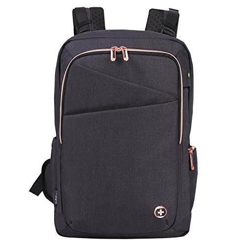 Swissdigital Katy Rose Women's Massaging Black with Rose Gold Zippers College Travel Laptop Backpack SD1006M-01