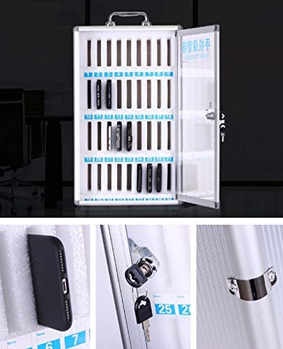 FSDGHSD Phone Prison 60 Slots Aluminum Alloy Clear Cell Phones Storage Cabinet Pocket Chart Storage Locker Box with Handle for Office Classroom Combination Safe Value Safe Security Lock Box