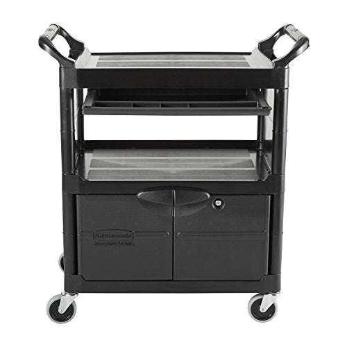 Rubbermaid Commercial Products Rolling Utility Cart with Drawers, Black, 300 lbs Capacity