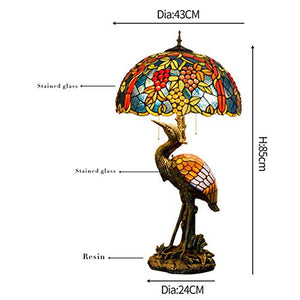 Xiaohu Tiffany Style Male Bird Table Lamp 20" - Dark Grapes Glass Lampshade