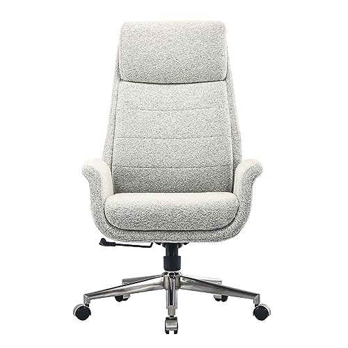 Realspace® High-Back Executive Office Chair, Bouclé Fabric, Light Sand/Brushed Nickel