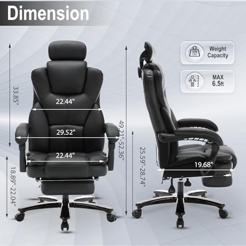 KCREAM Big and Tall Office Chair 400lbs, High Back Recline with Footrest, Faux Leather Ergonomic Executive Desk Chair
