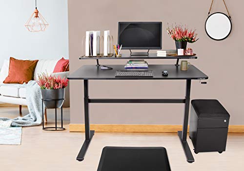 Stand Steady Tranzendesk 55 in Standing Desk with Clamp On Shelf | Crank Height Adjustable Stand Up Workstation with Attachable Monitor Riser | Holds 3 Monitors & Adds Desk Space (55 in/Black)