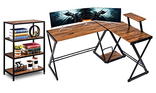 GreenForest L Shaped Desk 64”x50” with Bookshelf, Gaming Computer Corner Desk Studio Table Pc Workstation for Home Office Writing Table with CPU Stand