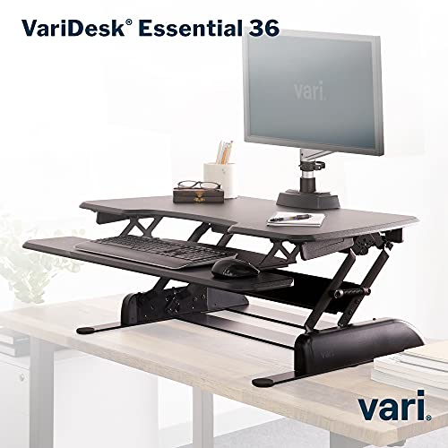 VariDesk Essential 36 - Two-Tier Standing Desk Converter - Home Office Sit to Stand Desk Riser - Height Adjustable with Spring Loaded Lift - No Assembly Required