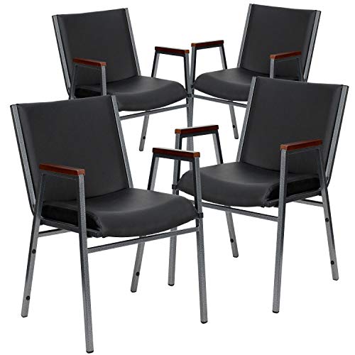 Flash Furniture 4 Pack HERCULES Series Black Vinyl Stack Chair with Arms