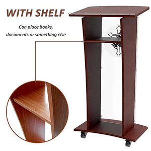 None Lectern Podium Stand 48" Tall with Frost Front Panel, Shelf, Wheels, Cross, Prayer Decor - Plexiglass - Debate Conference