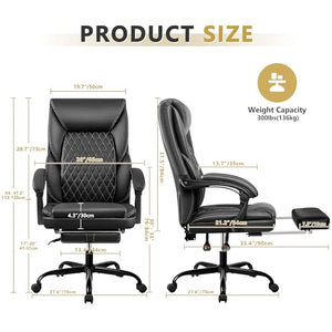 BestEra Big and Tall Executive Office Chair with Foot Rest - Reclining High Back Leather Chair