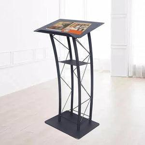 YIYIBYUS Curved Podium Stand Metal Black Pulpit Lectern 1.2m Height, Countertop 60x40cm