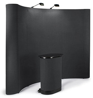 10-Foot-Wide Curved Pop-Up Trade Show Portable Display Booth with Podium Travel Case - Black