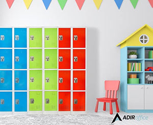 AdirOffice Large School Locker with 4 Doors and 4 Hooks - Metal Storage Cabinet for School, Garage, Office - Red