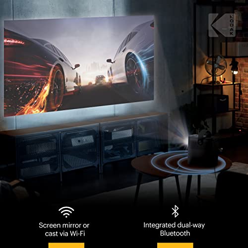 KODAK FLIK HD9 Smart Projector | Portable Indoor & Outdoor Movie with Android TV, Wi-Fi & Bluetooth | FHD 1080p, Built-In Speakers, Voice Remote | Up to 120” Screen