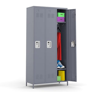 Yukimo Metal Locker Cabinet with 3 Doors Combination, Storage Locker Cabinet with Lock (Dark Grey)