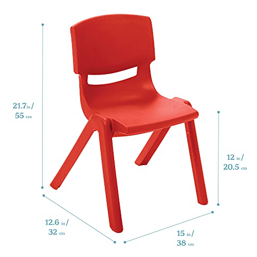 ECR4Kids 12 inch Plastic Stackable Classroom Chairs, Indoor/Outdoor Resin Stack Chairs for Kids, Red (10-Pack)