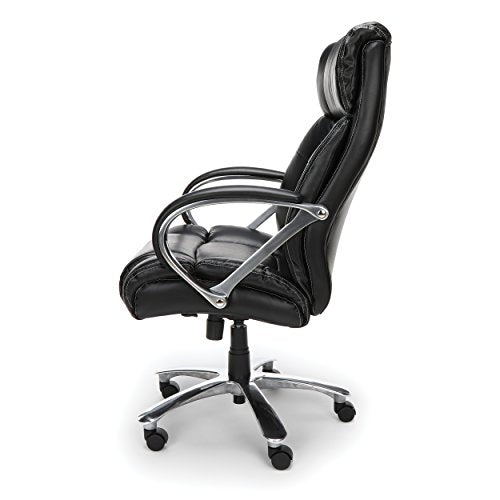 OFM Avenger Series Big and Tall Leather Executive Chair - Black Computer Chair with Arms, Black/Chrome (810-LX-BLK)