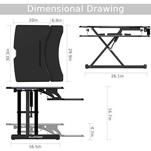 Alloyseed Standing Desk, 33" Height Adjustable Sit Stand Up Desk Converter Ergonomic Sit Stand Gas Spring Riser Height Levels Workstation Desk