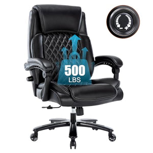Hramk 500LBS Big and Tall Executive Office Chair, Bonded Leather, 30Degree Back Tilt, Lumbar Support - Black
